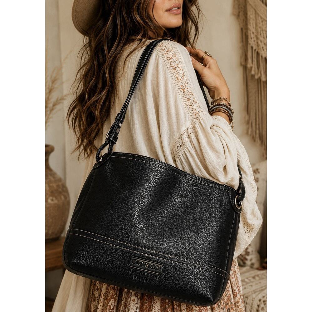 Coach Black Pebbled Leather Shoulder Satchel Hobo Bag Purse Large Handbag Y2K - Picture 5 of 8